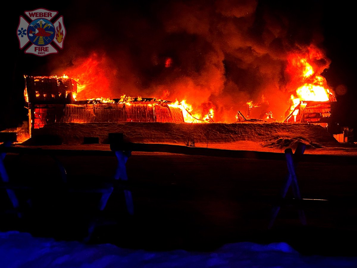 SEE FACEBOOK OR IG for full
Story. ~2115 WFD along with multiple agencies responded to a structure fire on Hwy 89, Weber County. Fully involved structure, partial roof collapse. No reported injuries. Cause is under investigation. #carepreparerespond