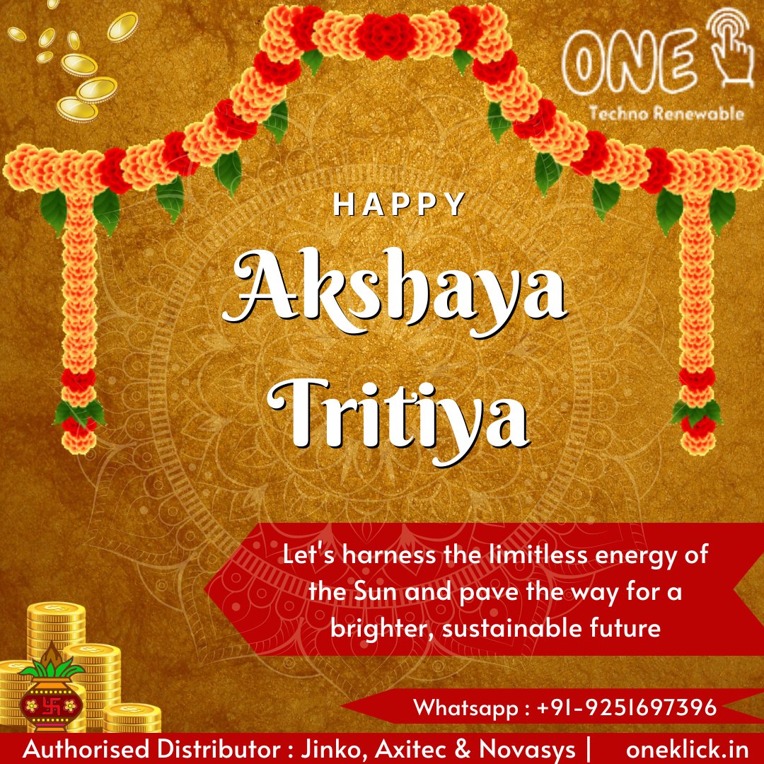 OneklickTechno's tweet photo. Happy Akshaya Tritiya
Let's harness the limitless energy of the Sun and pave the way for a brighter, sustainable future.

#akshayatritiya #akshayatritiya2023 
#SolarIndustry #SolarEnergy #RenewableEnergy #SolarPower #GreenEnergy  #Axitec #jinkosolarpanels #jinkosolar #jinko https://t.co/nOB50z5Ibl