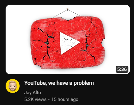 Thumbnail/Title Combo is 10/10.

Oh, and the video is absolutely solid too. XD

youtu.be/bLi72_JlDk4