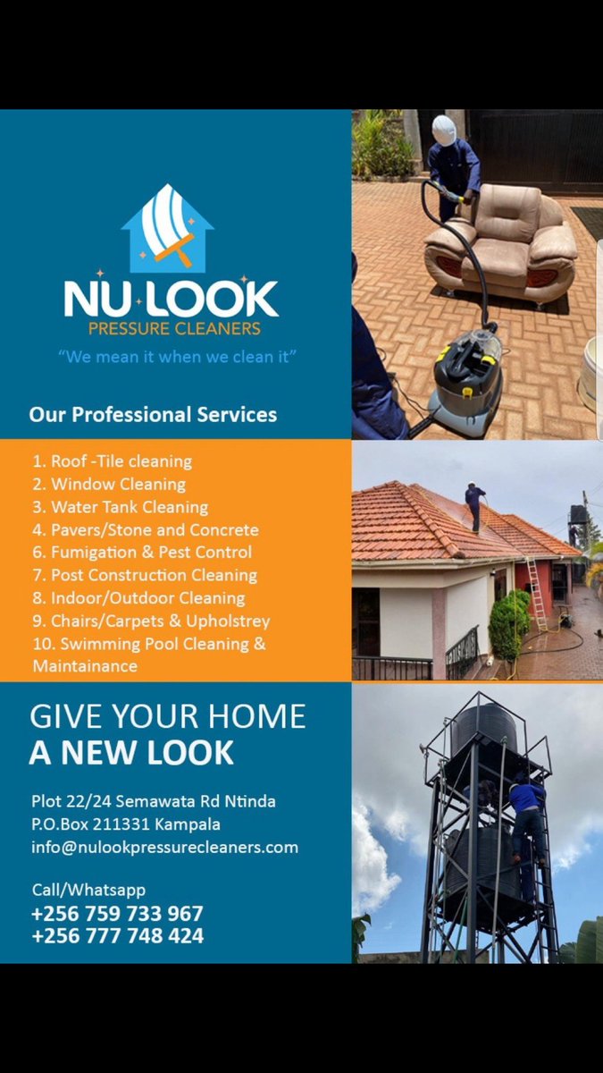 NulookPCleaners's tweet photo. Give your home or office a new look with our professional services.
#RoofTileCleaning 
#PaversCleaning 
#InteriorCleaning  
#PostConstructionCleaning #CarpetAndChairsCleaning #FumigationAndPestControl 

Book with us on 0777748424/0759733967/0772766835
#WeMeanItWhenWeClean https://t.co/0yRcxCt7CX