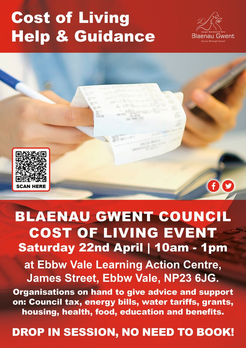 Struggling with the Cost of Living Crisis and live in Blaenau Gwent, pop along to EV Learning Action Centre today between 10am and 1pm.
Lots of organisations on hand to provide support and guidance ❤️❤️