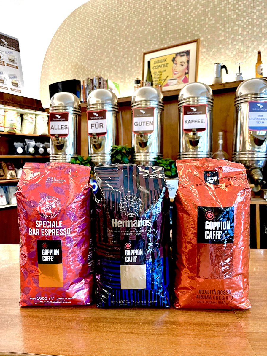 Kaffeegreissler's tweet photo. Die venezianischen #Goppion Kaffees lassen die Herzen höher schlagen – im besten Sinne des Wortes! Für Liebhaber des typisch italienischen Kaffees ist da das Richtige dabei! #trommelröstungen #bürokaffee #lifeistooshortforbadcoffee #allesfürgutenkaffee #wiednerkaffeesieder https://t.co/dCpmsZN3dr