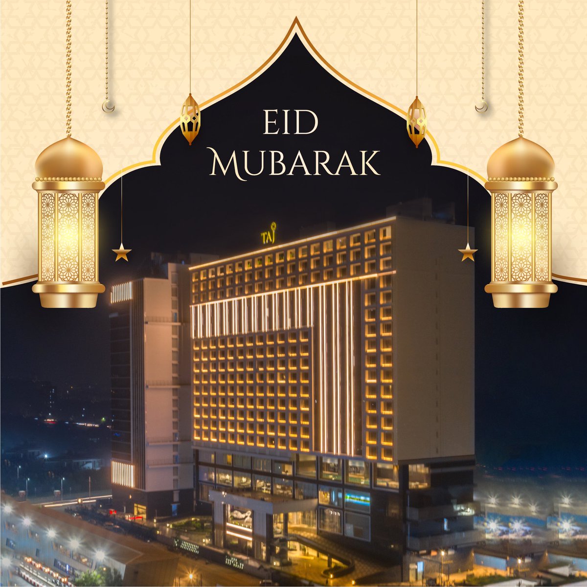 Taj_Skyline's tweet photo. We wish our patrons Eid Mubarak and thank them for showering us with love.

#TajHotels #TajSkyline #Ahmedabad #EidMubarak https://t.co/FL1p8xnVFt