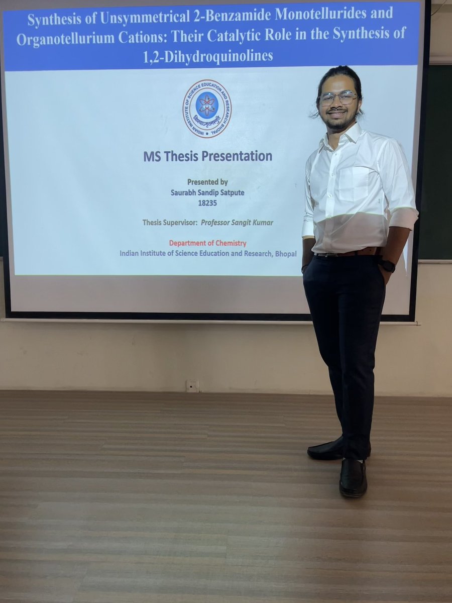 chemSaurab's tweet photo. Successfully defended my MS thesis. Thankful to my supervisor @SangitK35711415 and all members of @organochalcogen lab for being my supporter, mentor, and friends throughout this journey (@SaketJa12507824 @MonojitBatabyal @RaviRajThorat7 @raushanjha2012). https://t.co/gcgvzmr8bw