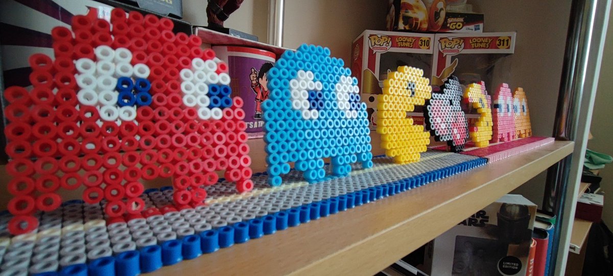TonyPriceLive's tweet photo. Started at 11:30am yesterday... Finished at 4:30pm yesterday. Five bloody hours later and it turns out... I made a thing 😁 #PacMan #mspacman #hamabead #beadart #pixelart #RETROGAMING #oldskool https://t.co/fPulEp7aRu