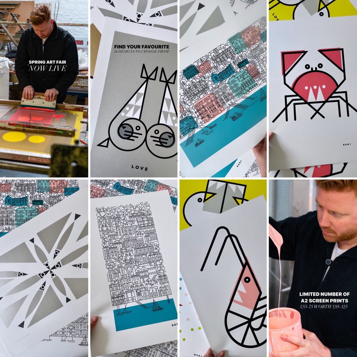 Now live! Spring Art Fair ☀️Limited number of Bert’s A2 signed screen prints for £55-75, worth £95-125 and some are even numbered Limited Edition prints. 16 designs to choose from! Which will you take home?  bertandbuoy.com