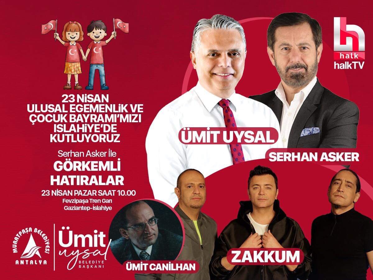 23 Nisan Ulusal Egemenlik ve Çocuk Bayramı'mızda Gaziantep Islahiye'de depremden etkilenen vatandaşlarımızla, çocuklarımızla bir arada olacağız. Fevzipaşa Garı'ndan canlı yayınlanacak Serhan Asker'le Görkemli Hatıralar Programı'nda, 23 Nisan sabah saat 10.00'da görüşmek ümidiyle.