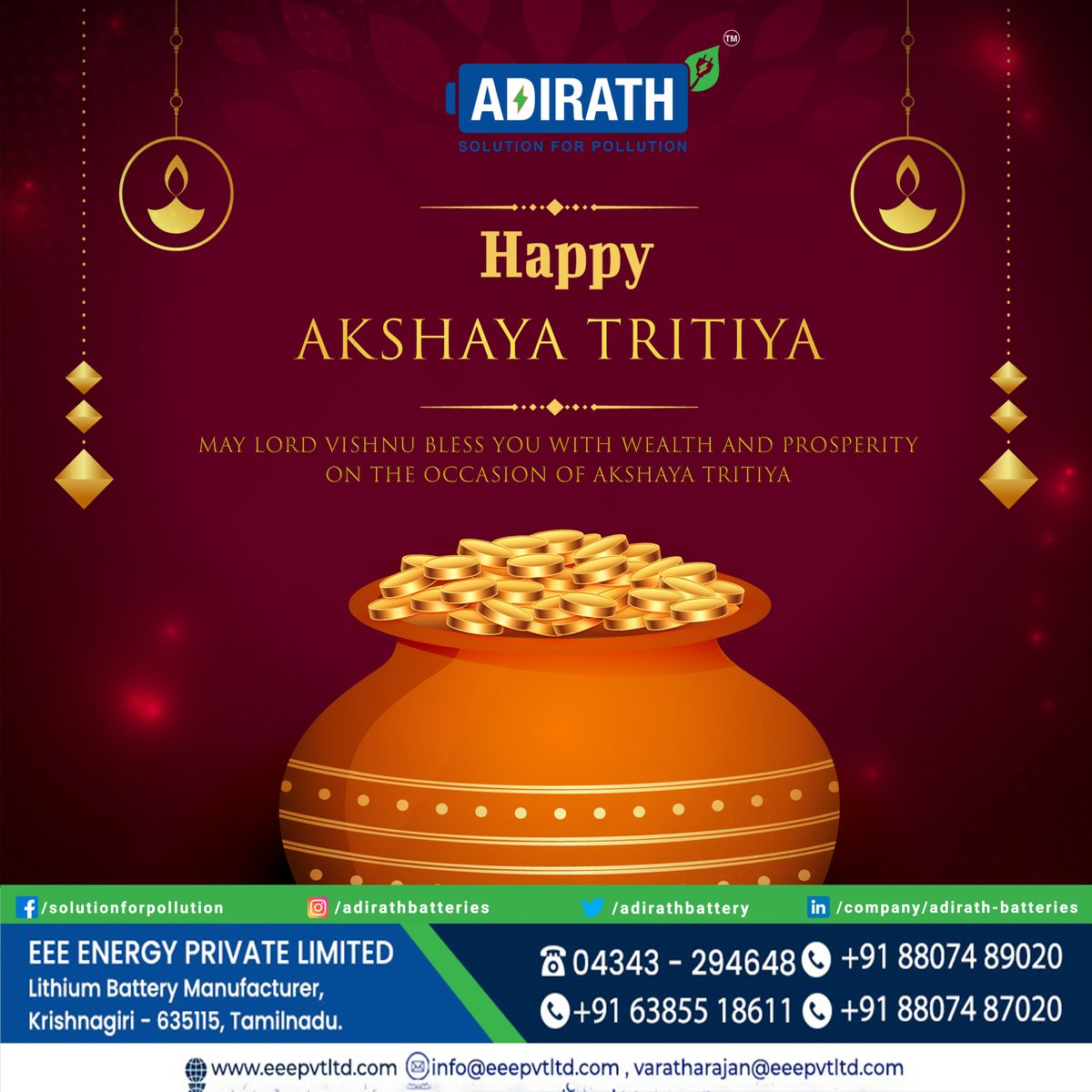Adirathbattery's tweet photo. May Lord Vishnu bless you with Health and Prosperity on the occasion of #AkshayaTritiya.

Website: https://t.co/dAZtLl7DKQ

#Adirath #adirathbatteries #Lithiumionbattery #lithiumbattery #lithium #Lithiumion #lithiumbatteries #Renewableenergy #battery #AkshayaTritiya2023 https://t.co/eTyJoEn6kk