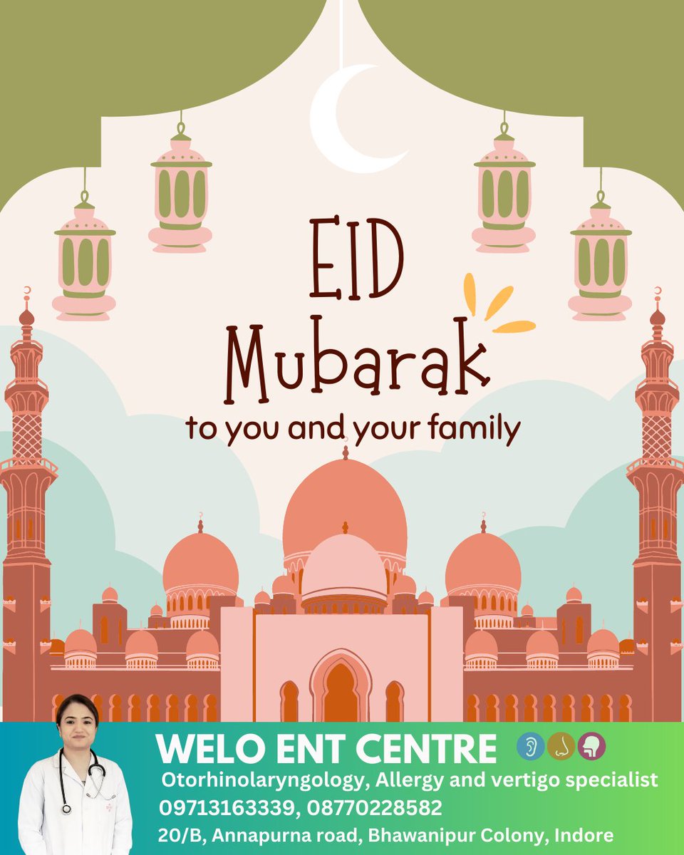 weloenthospital's tweet photo. Wishing you a joyful Eid filled with love, happiness, and blessings. May this auspicious occasion bring you closer to your family and friends.
.
Location: https://t.co/RgSweF3Zxd
.
#Eid2023  #eidmubarak2023 #health #EidUlFitr  #indore #ENTCare #entclinic #Weloentcentre #DrSandhya https://t.co/ZcO98QfLpT