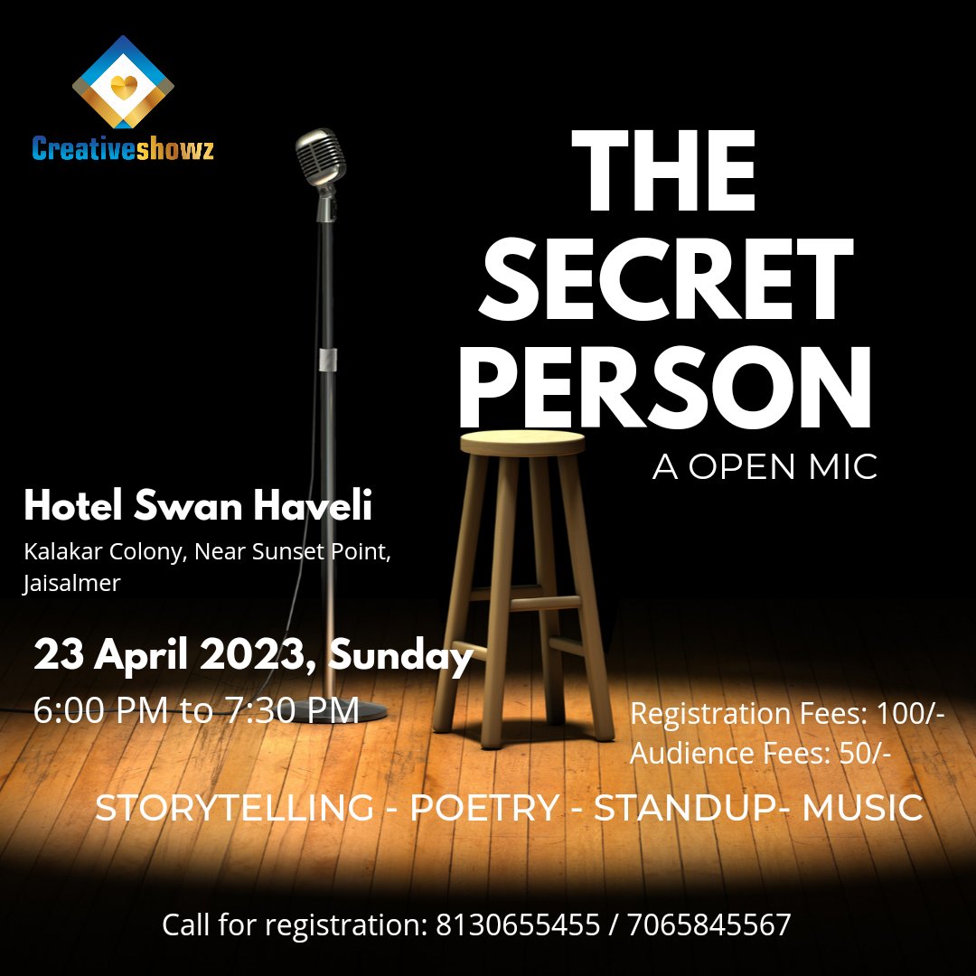 creativeshowz's tweet photo. If you're someone who has the hidden talent but is always afraid of letting it out then come let's join us 

We're coming up with an open mic event for you Hotel Swan Haveli on 23rd April 2023. DM us for more details
#openmic #storytelling #standup #music #poetry #shayari #Travel https://t.co/RMsVTZqrxD