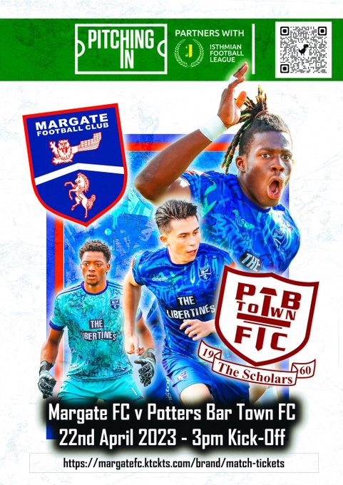 Last game of the season today at Hartsdown Park, a challenging season, but now moving in the right direction. 

End of season presentation starts 6pm.

#UpTheGate

margatefc.ktckts.com/event/mar2223h…