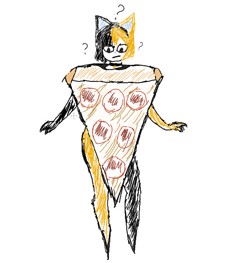 Calico_Cupcake's tweet photo. my friend drew my sona in a pizza mascot outfit after joking around with me in a discord server. I love it https://t.co/bpGNMvySpW