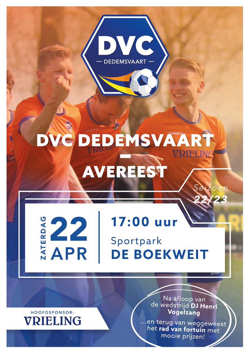 DVC_Dedemsvaart's tweet photo. 𝗠𝗔𝗧𝗖𝗛𝗗𝗔𝗬!
⚽️ DVC Dedemsvaart - @VVAvereest
🏟 Sportpark de Boekweit, Dedemsvaart
🕔 17:00
📱 #dvcave #3Coost https://t.co/x6tW7r609z