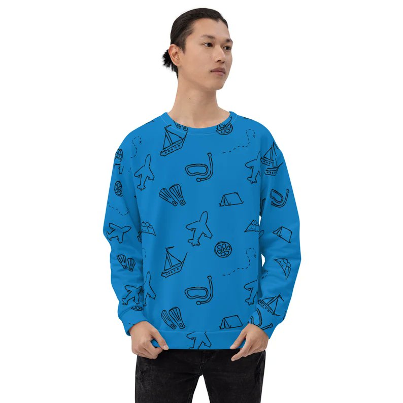 pixelpal_my's tweet photo. Excited to share the latest addition to my #etsy shop: Vacation travel cute all over print Unisex Sweatshirt https://t.co/w5CFojBXMa #blue #minimalist #alloverprint #seamlesspattern #polyester #giftforfriend #birthday #family #sweatshirt https://t.co/SDo6GdsQSC