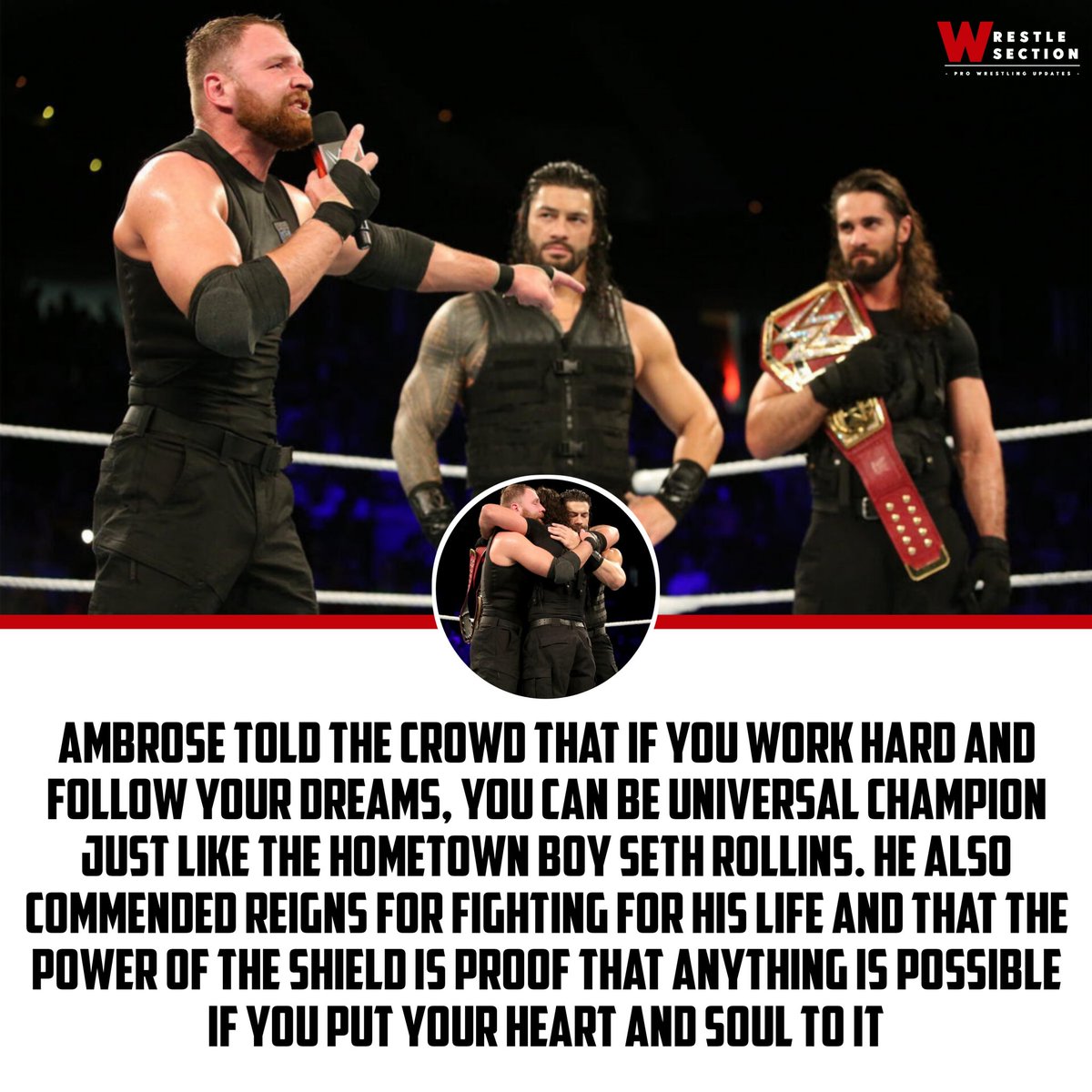 DirtyD_Ambrose's tweet photo. On this day 4 Years Ago, 3 Of My Favourite Pro Wrestling Idols Went To Their Seperate Ways β€οΈ That's The Most Saddest Day For Me "Dean Ambrose" Leaving WWE Is The First Most Broken π Moment In My Life.
#ShieldFinalChapter #TheDeanAmbrose #RomanReigns #SethRollins https://t.co/r4meeiK9Oj