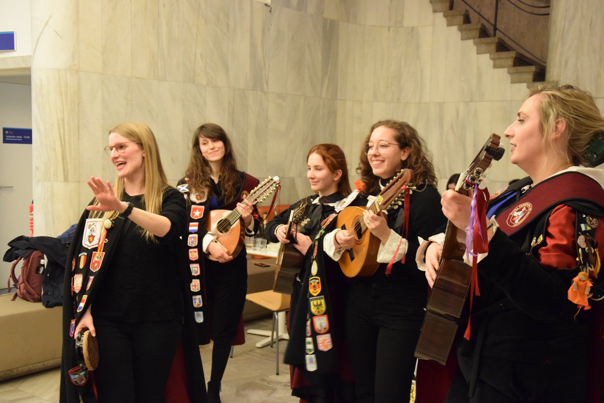 ICCC_2023's tweet photo. The Maastricht tuna at the students' dinner, performing a drinking song. https://t.co/N904ojpY9b