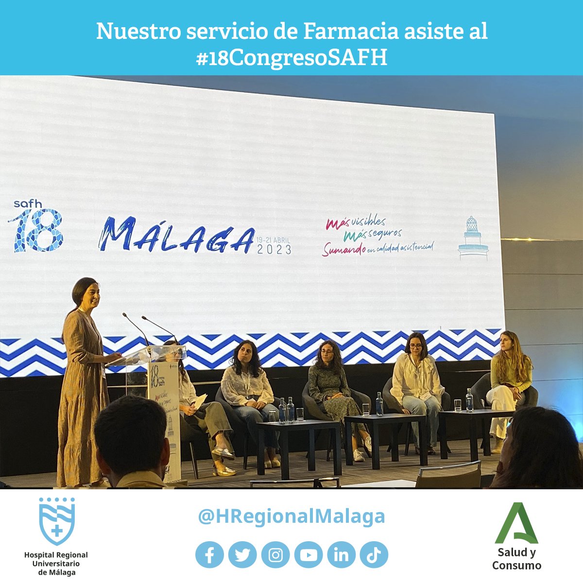 HRegionalMalaga's tweet photo. 👩‍⚕👨‍⚕🧪💊#18CongresoSAFH
Nuestros compañeros han participado en diferentes mesas de @safh_info moderando ponencias sobre investigación, seguridad y calidad en la atención sanitaria, además de haber sido miembros del comité organizador.#HRUMContigo @saludand @FarmaciaHRUM 
+ https://t.co/NmldMb4MEU