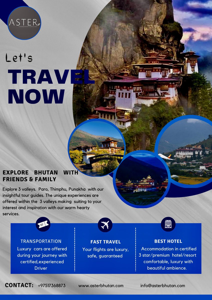 astertourbhutan's tweet photo. Explore 3 magnificent valley of Bhutan. Thimphu, Punakha and Paro valley. 

Visit us : https://t.co/0bc0HzS8aM 

#bhutantour #travelblogger #astertoursandtravel  #bhutantouroperator #holidays #vacation #journey https://t.co/IN9rl10ekG