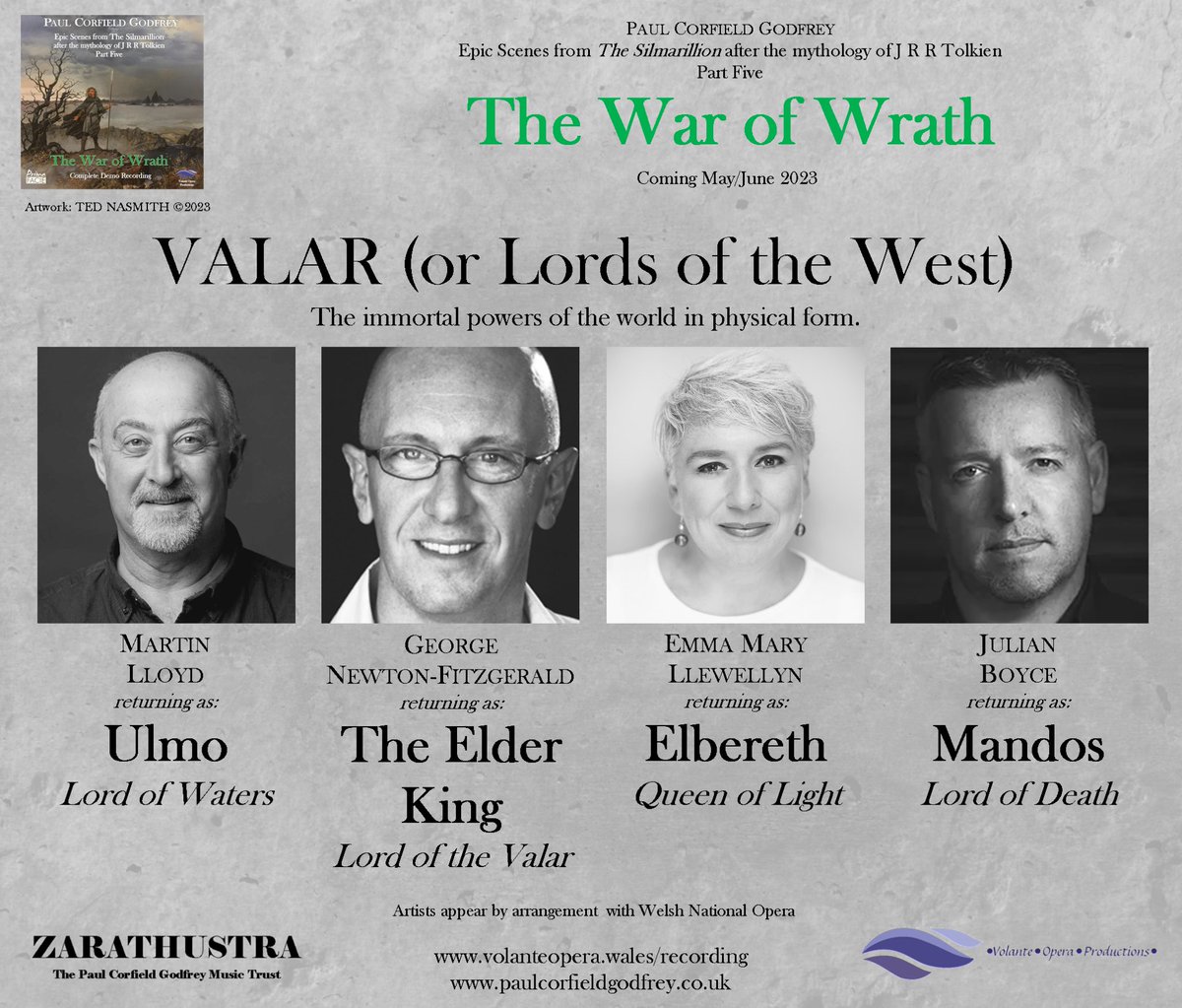 OperaVolante's tweet photo. Our Valar in @TheCorfield “The War of Wrath” #silmarillion #tolkien
#thesilmarillion #CD #digitaldownload #cast #opera #composer #musiccomposer #demorecording #newmusic #classicalmusic #lordoftherings #thehobbit #ulmo #elbereth #mandos #ElderKing #iluvatar #ilùvatar #music https://t.co/f4neLFpWTL
