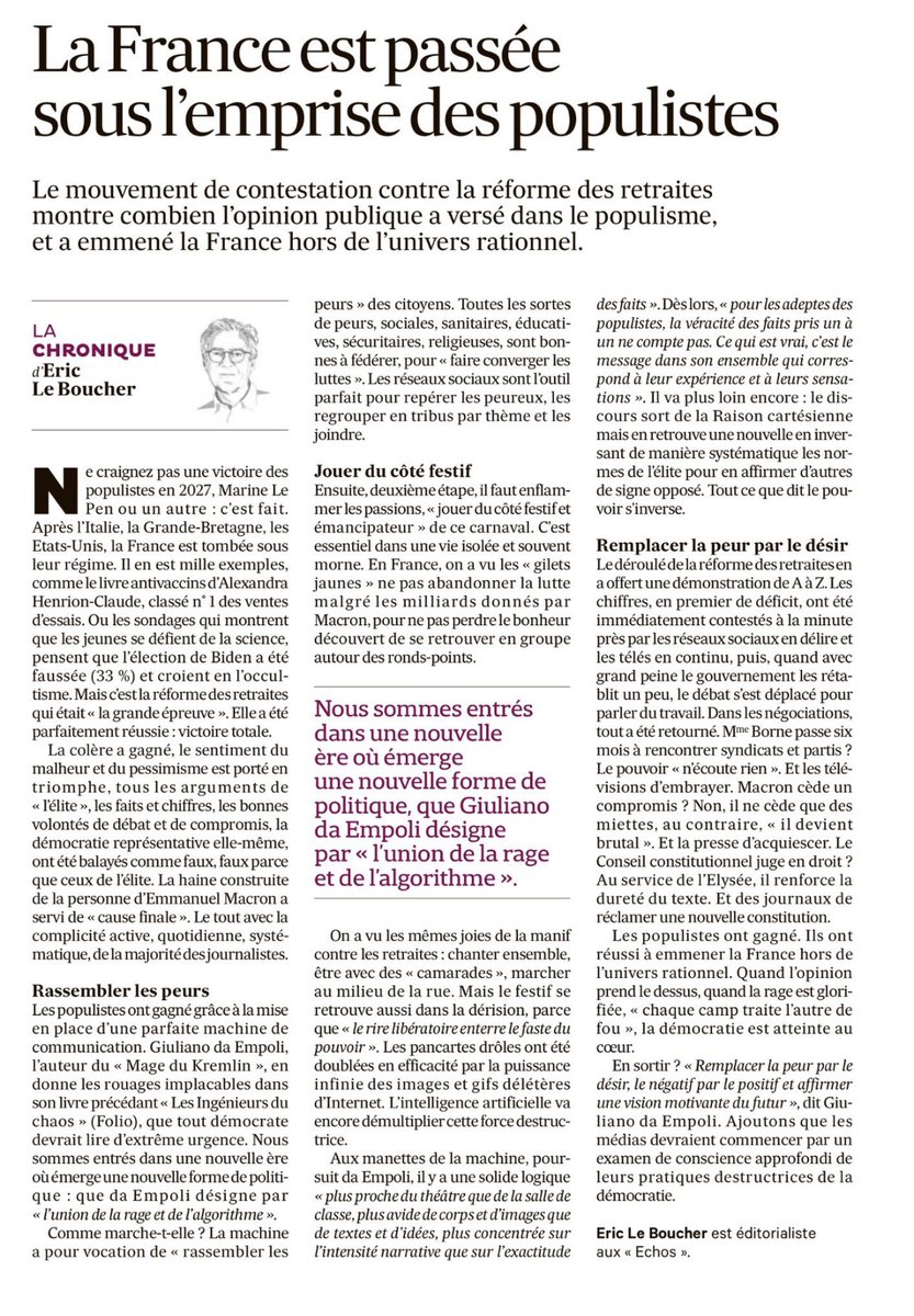 Tribune à placarder dans toutes les rédactions, à commencer par celles de  <a href="/BFMTV/">BFM</a> et <a href="/CNEWS/">CNEWS</a>, et dans les couloirs de <a href="/AssembleeNat/">Assemblée nationale</a>… À enseigner aussi dans toutes les écoles de journalisme. 
L’usage de la Raison pour stopper cette inexorable glissade et reprendre ses esprits.
👇