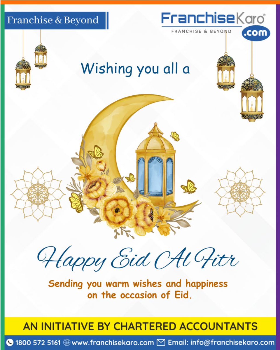 FranchiseKaro1's tweet photo. Franchisekaro wishes you a very happy and blessed Eid!
On the occasion of Eid ul Fitr, may allah bring you joy, happiness and prosperity. Let's celebrate the Eid and spread happiness in our community.

#EidMubarak2023 #EidUlFitr #FranchiseKaro https://t.co/5RWqwYgJmj