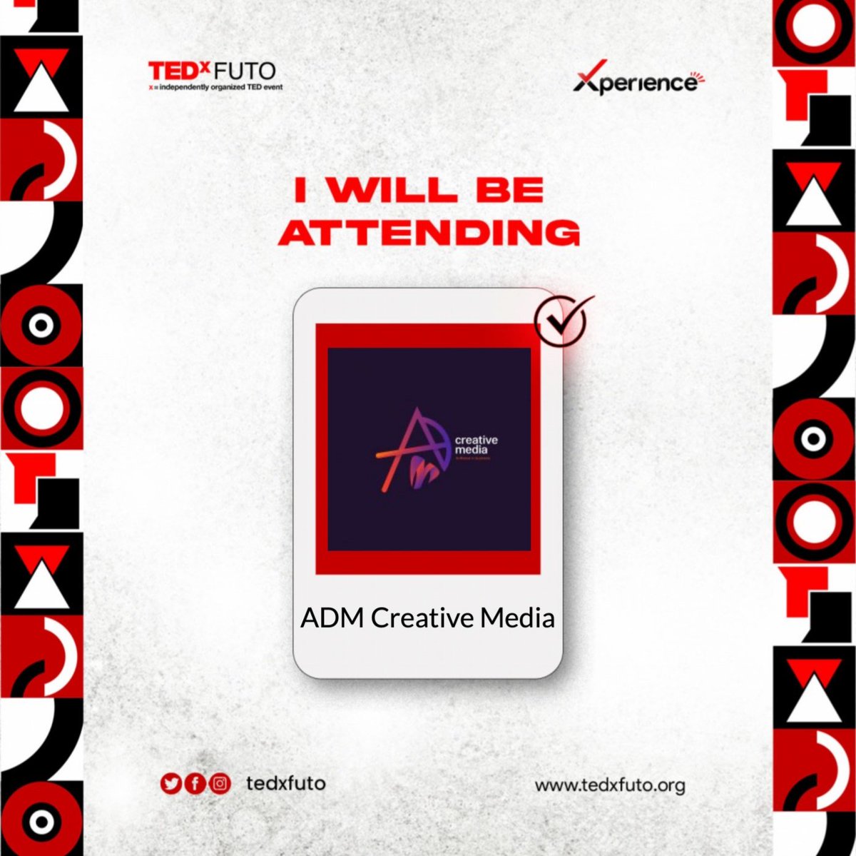 ADMCreativeHQ's tweet photo. Join us at this year's TedxFuto event! 

ADM Creative Media is proud to be a sponsor of this amazing gathering of ideas and creativity. 

We invite all attendees to locate and take a picture with our brand identities displayed across the event. 

#TedxFuto #ADMCreativeMedia https://t.co/g1657kFfV3