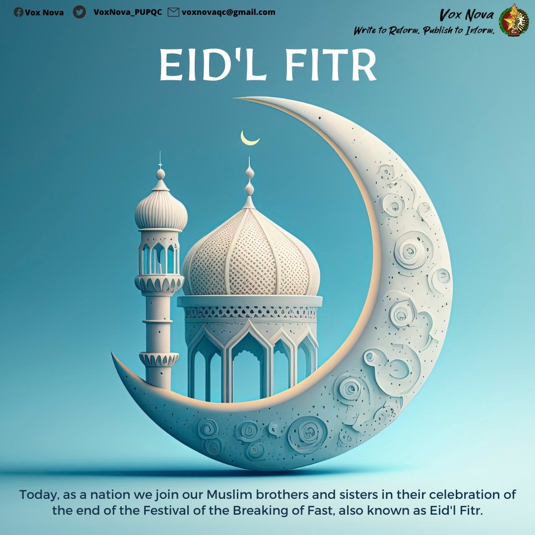 VoxNova_PUPQC's tweet photo. ๐๐๐ ๐๐ก-๐๐๐ฉ๐ง is an Islamic festival that marks the end of Ramadan, the holy month of fasting when Muslims fast from dawn to dusk each day.
See more: https://t.co/ZiNDaSDBBg
๐จ: Leila Magno
#eidmubarak
#EidlFitr
#WriteToReformPublishToInform https://t.co/slhpocv9rI