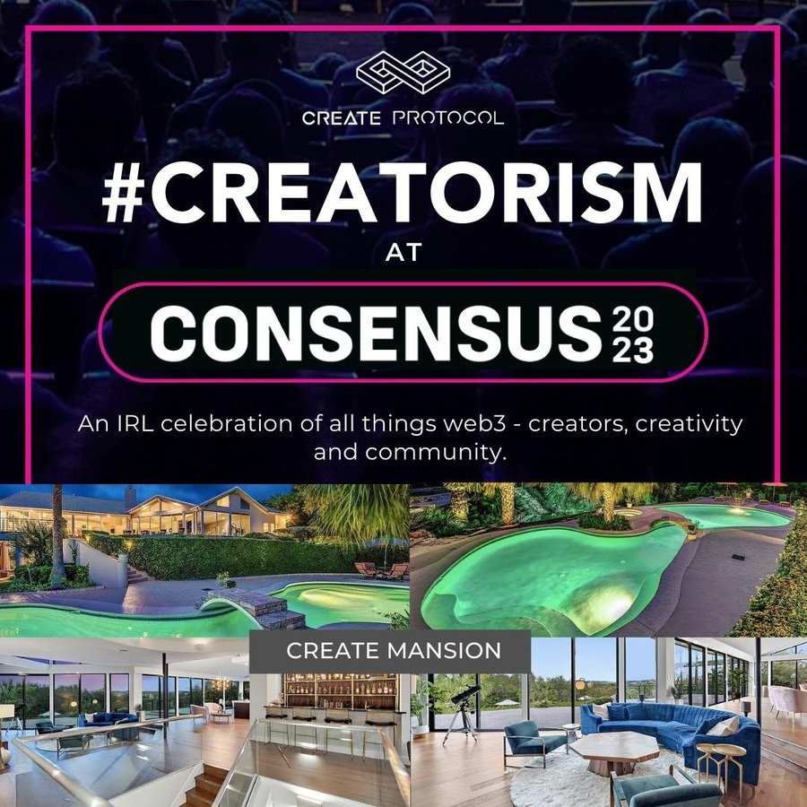 defiarena's tweet photo. Don't miss out on the biggest event of the year - #CREATORISM2023 at #CONSENSUS2023

 Join the #NFTCommunity and #Web3 partners for an unforgettable experience by @createprotocol. 

#Consensus #CreateProtocol https://t.co/tb2jxV5JUp
