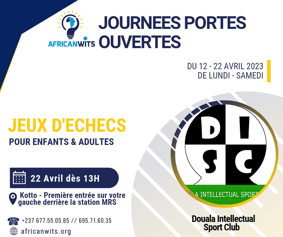 Lady_Fiel's tweet photo. #CestGratuit👇🏾

- Jeux d'échecs pour enfants &amp; adultes 
- Expositions ventes des produits et services des membres de l'association @AfricanWITS.

Voilà ce qu'il y'a au programme pour la dernière journée des #AfricanWITSJPO2023.  

Passe l'info stp. ☺️
#MissVelo https://t.co/2aMDsF7Z1J