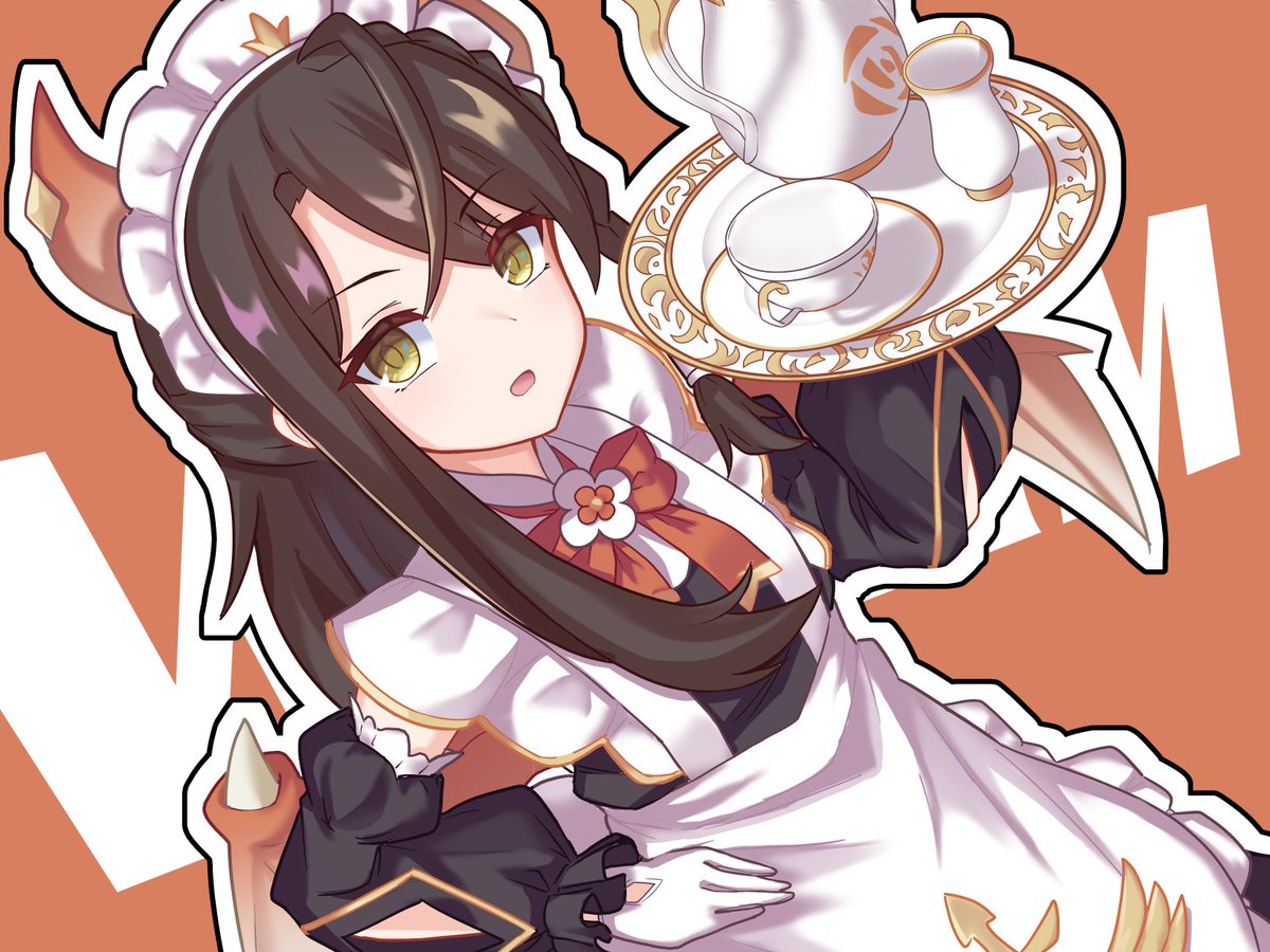 1girl gloves solo wings white gloves maid headdress horns  illustration images