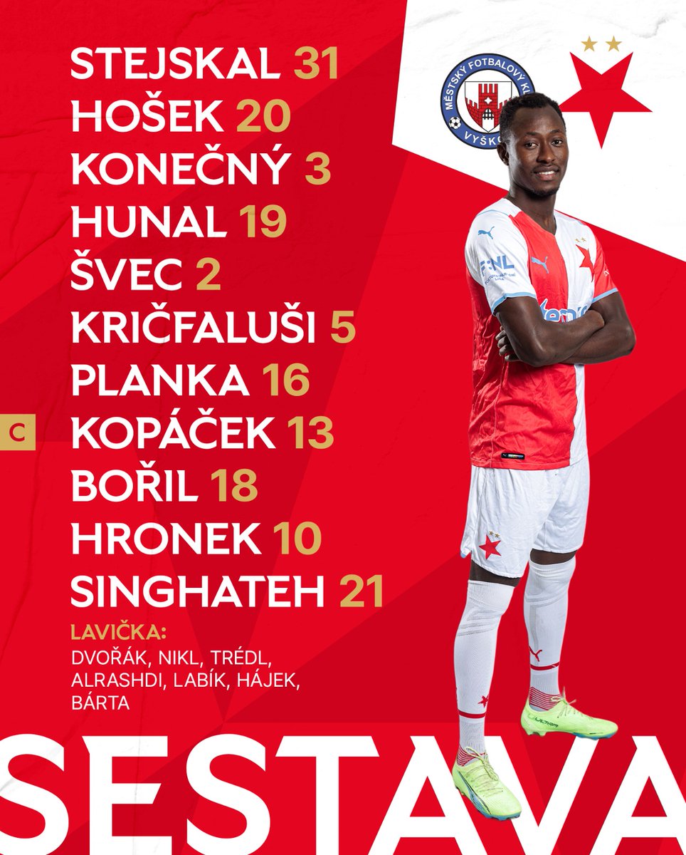 SK Slavia Praha on X: 🅱️ #SKSBtym nastoupí od 10:15 proti Vyškovu v této  sestavě! 🧤 V bráně Honza Stejskal ©️ S páskou Kuba Kopáček 🔝 Na hrotu  Ebrima Singhateh 📺 Utkání