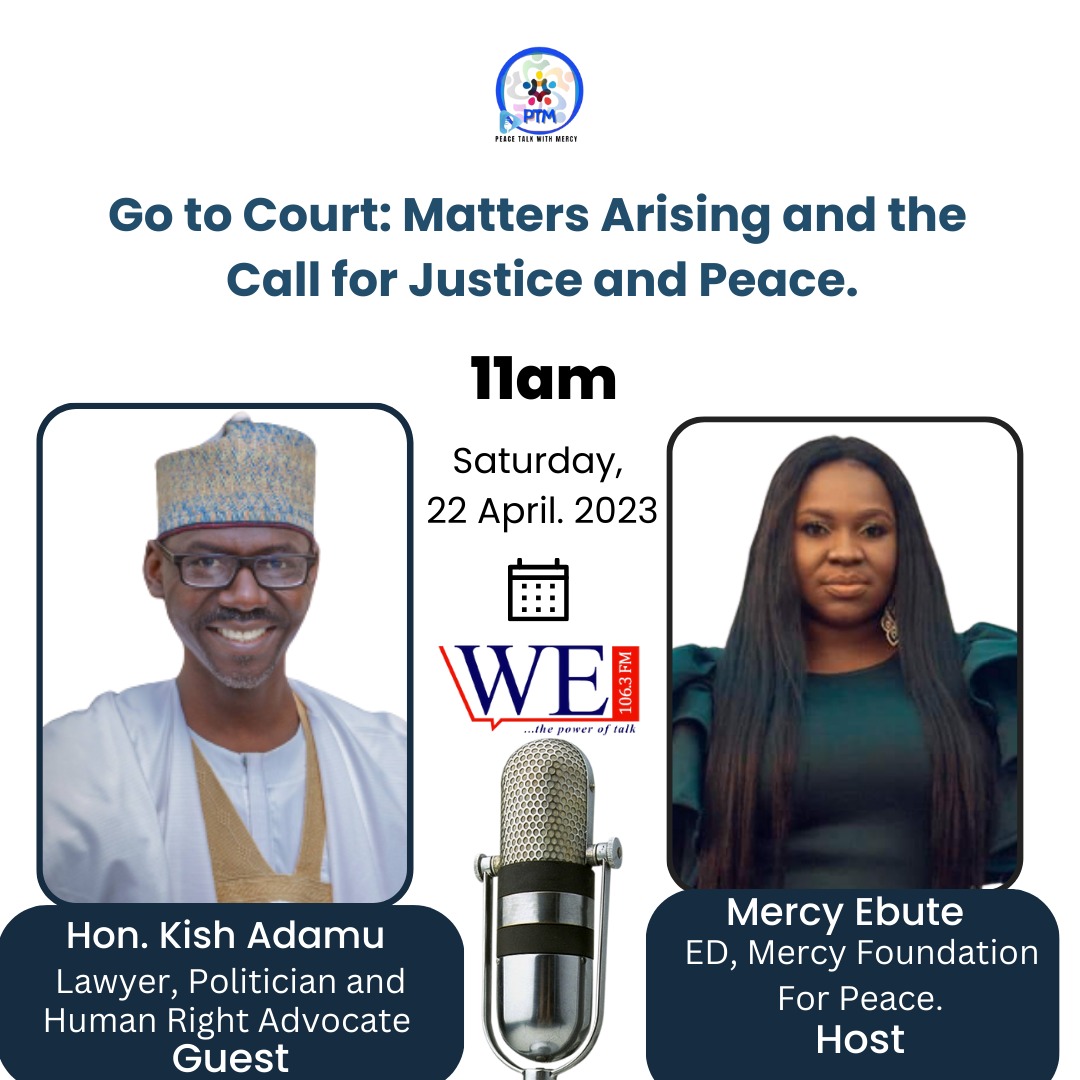MercyEbute's tweet photo. Nigeria is experiencing increasing demand for improved institutional capacity to deliver effective justice.
Join #peacetalkwithmercy today on @wefmng as we talk with our guest on ensuring an effective justice system in Nigeria.
Time is 11AM and the dial is 106.3
#Peace https://t.co/DxBoIiGwZW