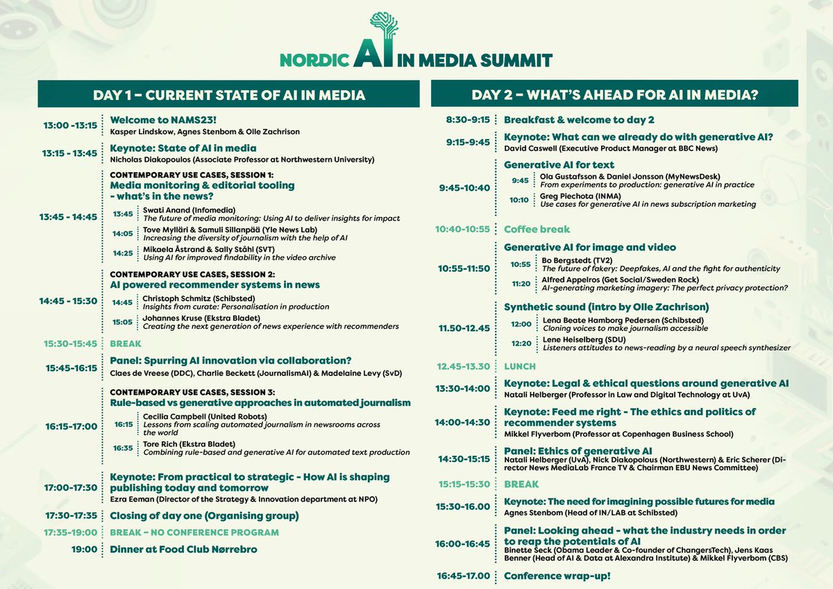 Kasper Lindskow (@lindskow) on Twitter photo The final program for Nordic AI in Media Summit is ready 😀 six expert keynotes, 12 applied cases from industry leaders, and 3 panels on the future of AI in Media 🦾 curated by <a href="/AgnesStenbom/">Agnes Stenbom</a>, <a href="/OlleZ/">Olle Zachrison</a>, and me. A few more tickets available here: ekstrabladetbillet.safeticket.dk/86314/Nordic_A… The final program for Nordic AI in Media Summit is ready 😀 six expert keynotes, 12 applied cases from industry leaders, and 3 panels on the future of AI in Media 🦾 curated by <a href="/AgnesStenbom/">Agnes Stenbom</a>, <a href="/OlleZ/">Olle Zachrison</a>, and me. A few more tickets available here: ekstrabladetbillet.safeticket.dk/86314/Nordic_A…