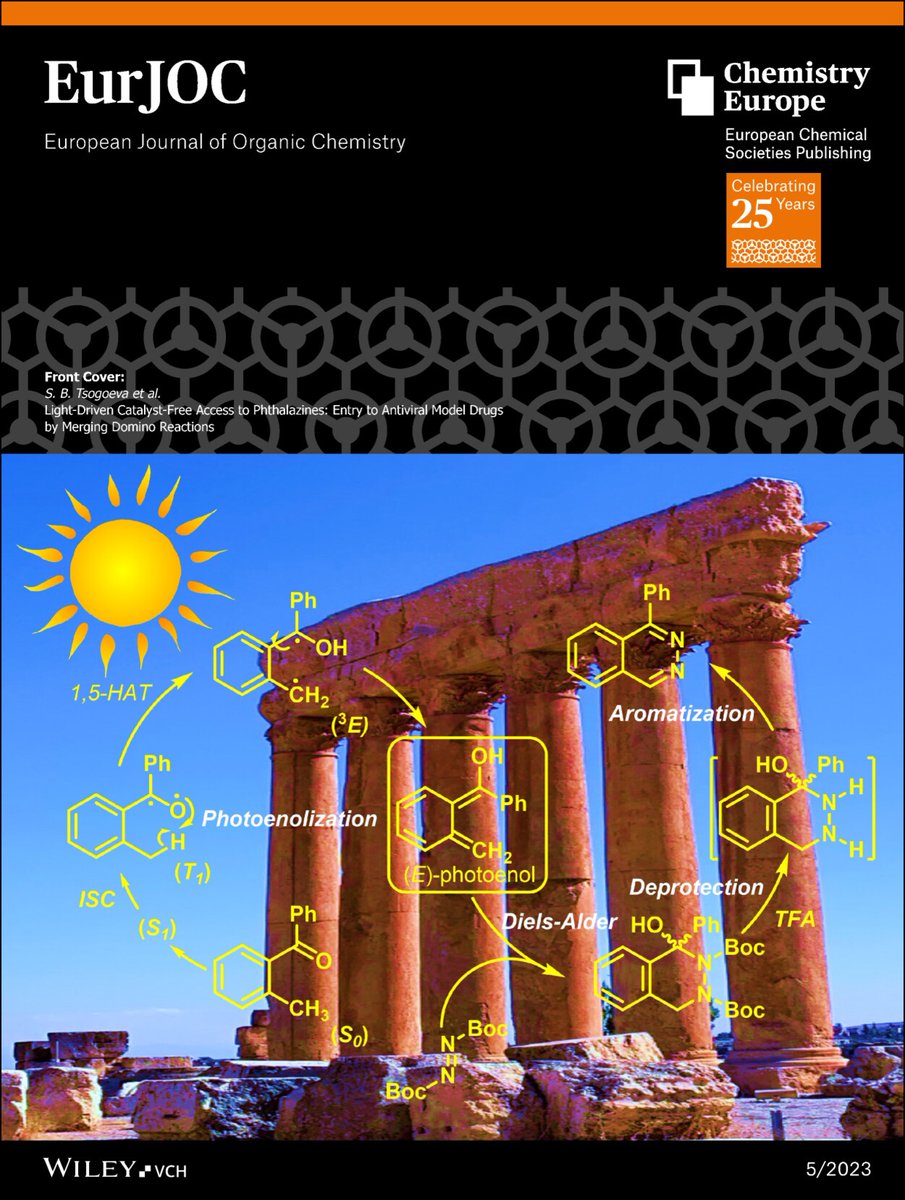 Tsogoeva_Group's tweet photo. @Ella_Maru Our Cover shows #LightDriven #CatalystFree Access to #Antivirals. The Temple of Jupiter in the background is a colossal Roman temple in ☀️sunny☀️ Baalbek, dedicated to Jupiter Heliopolitanus (SUN God). The columns of the temple represent the pillars of light-induced chemistry. ☀️ https://t.co/vw8mHgIkaI