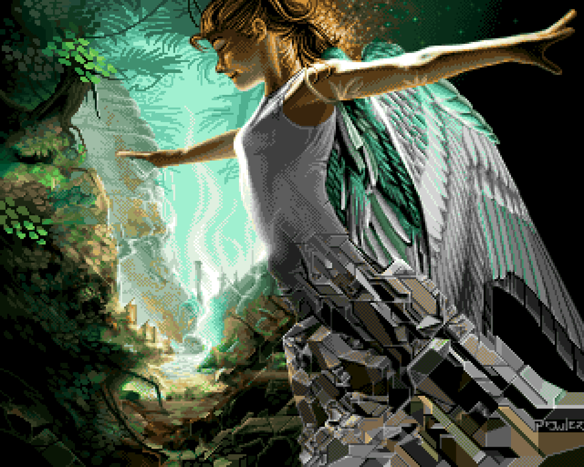 My fav pixel art pieces.
First (left) one was the mark of my new take on pixel art with some experimental dithering.
Second (right) one was the beginning of style process to work with hard shapes in contrast to smooth anti-alias.
I nominate <a href="/insaneisane/">Isa Lansky</a>  <a href="/j_ljunggren/">Joachim Ljunggren (The Sarge)</a>  <a href="/pixelhenk/">Henk Nieborg</a>