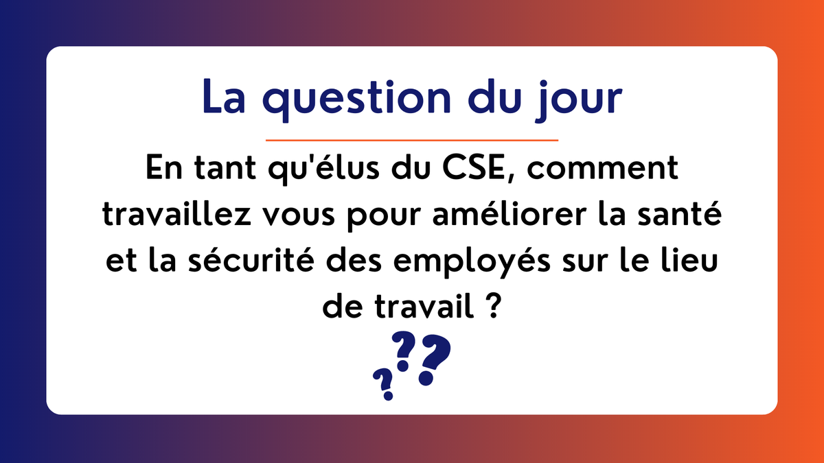 espace_CHSCT's tweet photo. Élus du CSE, la parole est à vous ! 🎤

La question à l’ordre du jour est : En tant qu'élus du CSE, comment travaillez-vous pour améliorer la santé et la sécurité des employés sur le lieu de travail ❓

N’hésitez pas à partager vos expériences dans les commentaires 💬 https://t.co/UhIxnwVMNa