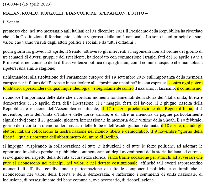 LucioMalan's tweet photo. Il PD ha votato CONTRO questa mozione e ancora devono spiegare il perché. Hanno detto "non c'è la parola antifascista" ma c'è scritto che siamo "contro il fascismo", dunque la ragione è un altra. Ho evidenziato i punti che probabilmente hanno disturbato. https://t.co/fcppjI2pU6