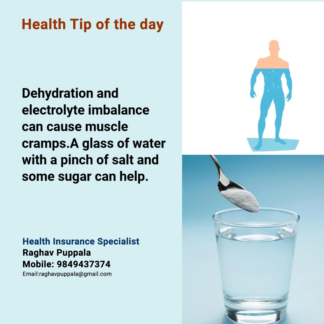 Health tip of the day
#dehydration #electrolyte #imbalance #cause #musclecramps #water #pinchofsalt #help #sugar #healthtipoftheday #healthinsuranceadvisor