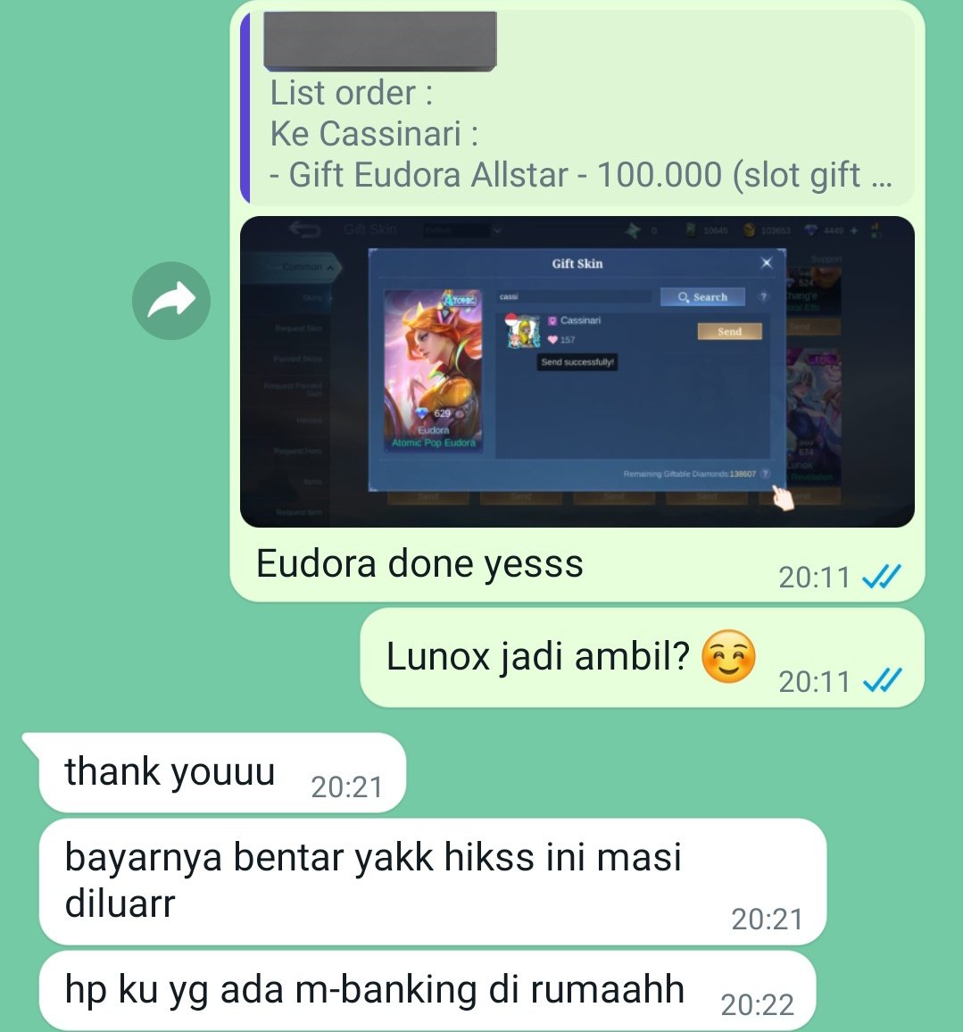 kolektorstore's tweet photo. Yuk yang mau order gift skin. Eudora Miya masih avail sampai ±1 bulan lagi 🫶 https://t.co/bXvGpkl9fZ