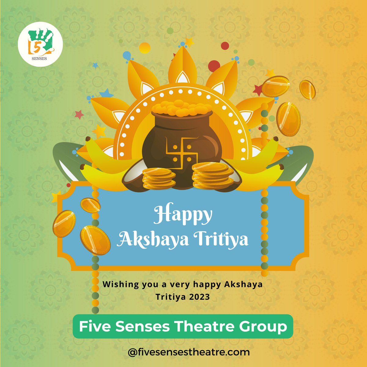 On this auspicious day of Akshaya Tritiya, don't forget to purchase some gold and pray to Lord Vishnu. Happy Akshaya Tritiya!

HAPPY AKSHAYA TRITIYA 

#akshayatritiya #stayhome #festival #akshaya #wealth #tritiya #happyakshayatritiya #fivesensestheatre