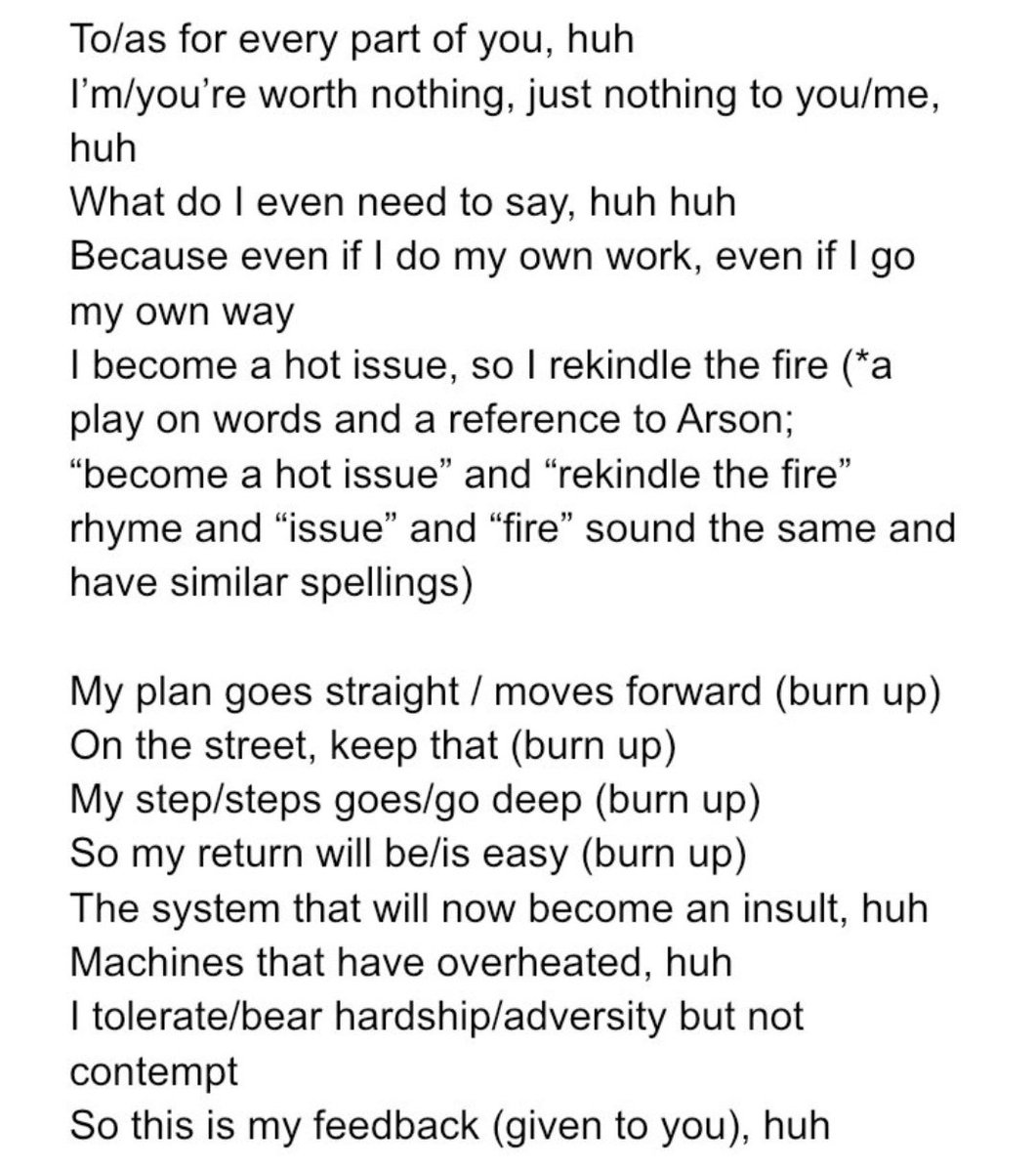 jhopeFunds's tweet photo. Here’s a translation that doesn’t misrepresent Hobi's HUH lyrics &amp; at least makes an effort to understand what he’s trying to say. 

This is from our most respectable source .@jhopenote 

He is our primary source in translation for us Hobi stans

Please share with everyone. https://t.co/Up0hFdgFi1