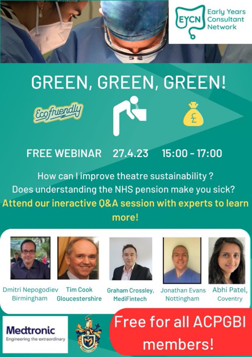 EYCN_ACP's tweet photo. We’ll make you an offer you can’t refuse…..Last few days to register for the free @EYCN_ACP webinar #greensurgery sustainability in theatres and all you need to know about the NHS pension system @ACPGBI @Dukes_Club @escp_tweets @MedtronicUK  

https://t.co/csQyyBU8n9 https://t.co/bkcVWTyX2V