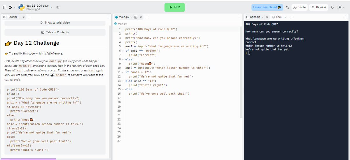 chiomasylvia's tweet image. Today, I debugged some gnarly bugs in my codes🐛 . Debugging means identifying and fixing a problem in your codes. 
P.S. Should have posted before now but had a power outage.
Day 12 of #Replit100DaysOfCode #100DaysOfCode. Join me on @Replit join.replit.com/python #pythonlearner