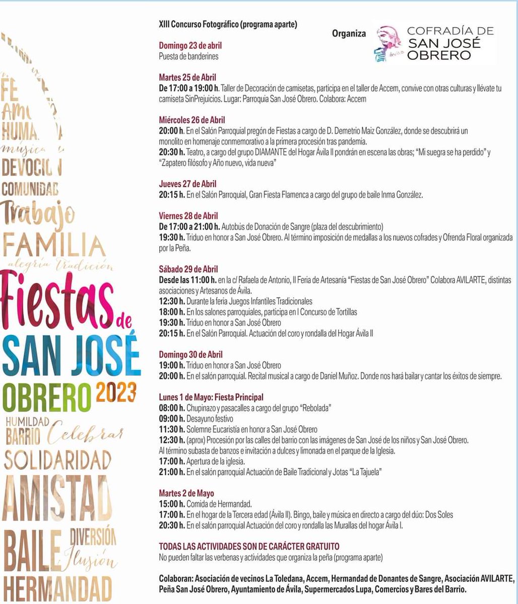 La Cofradía de San José Obrero ha organizado distintas actividades para entretener a todos. Sólo tienes que mirar el cartel. Seguro que hay más de una cosa que te gusta