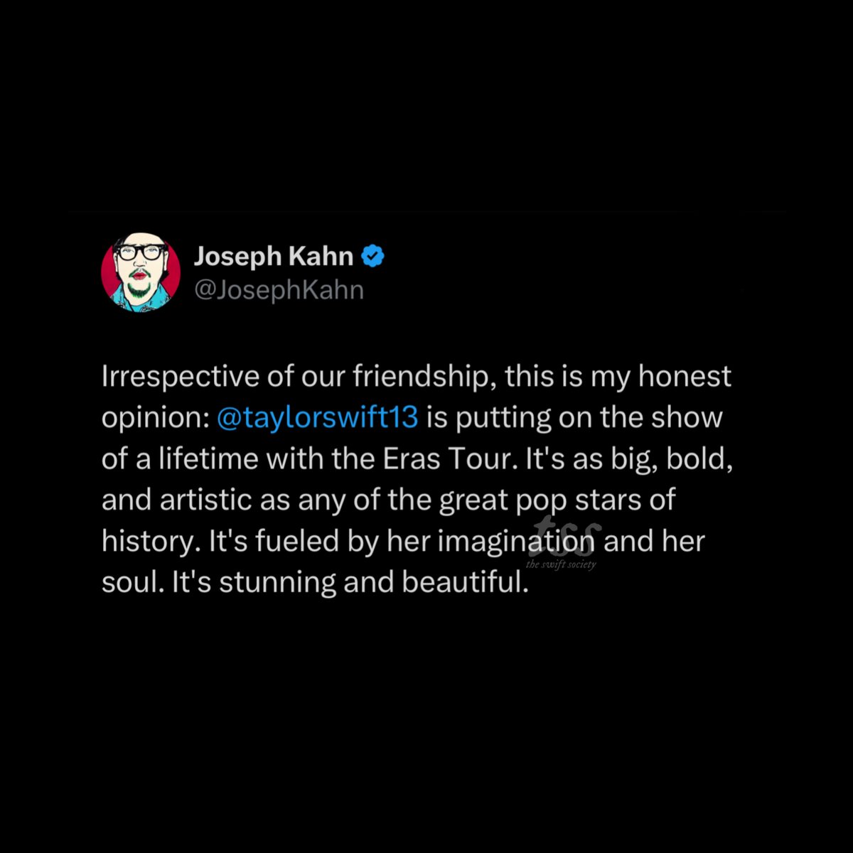 TheSwiftSociety's tweet photo. 📲| Joseph Kahn on "The Eras Tour"

“@TaylorSwift13 is putting on the show of a lifetime” https://t.co/8q2odRQgqo