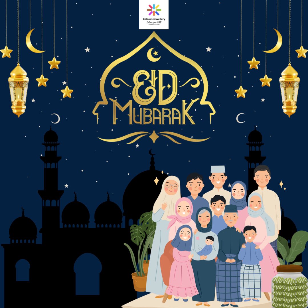 ColoursJeweller's tweet photo. Eid Mubarak to all! 🎉🌙 May this special day bring you and your loved ones joy, peace, and prosperity. From the @ColoursJeweller family 👨‍👩‍👧‍👦, we wish you a blessed and happy Eid! 🎉 💝 #EidMubarak #ColoursJewellery #BlessedDay #EidMubarak2023 #EidAlFitr #EidAlFitr2023 #festival https://t.co/iphxlyqTBS