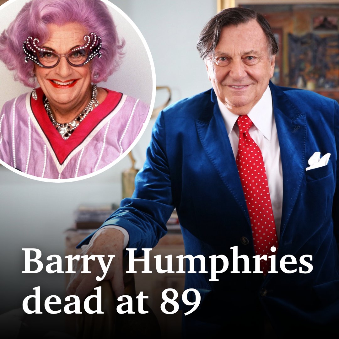 Breaking: Australia’s stage great and Dame Edna Everage’s alter ego Barry Humphries has died in Sydney aged 89, while surrounded by his family bit.ly/3L1WJg4