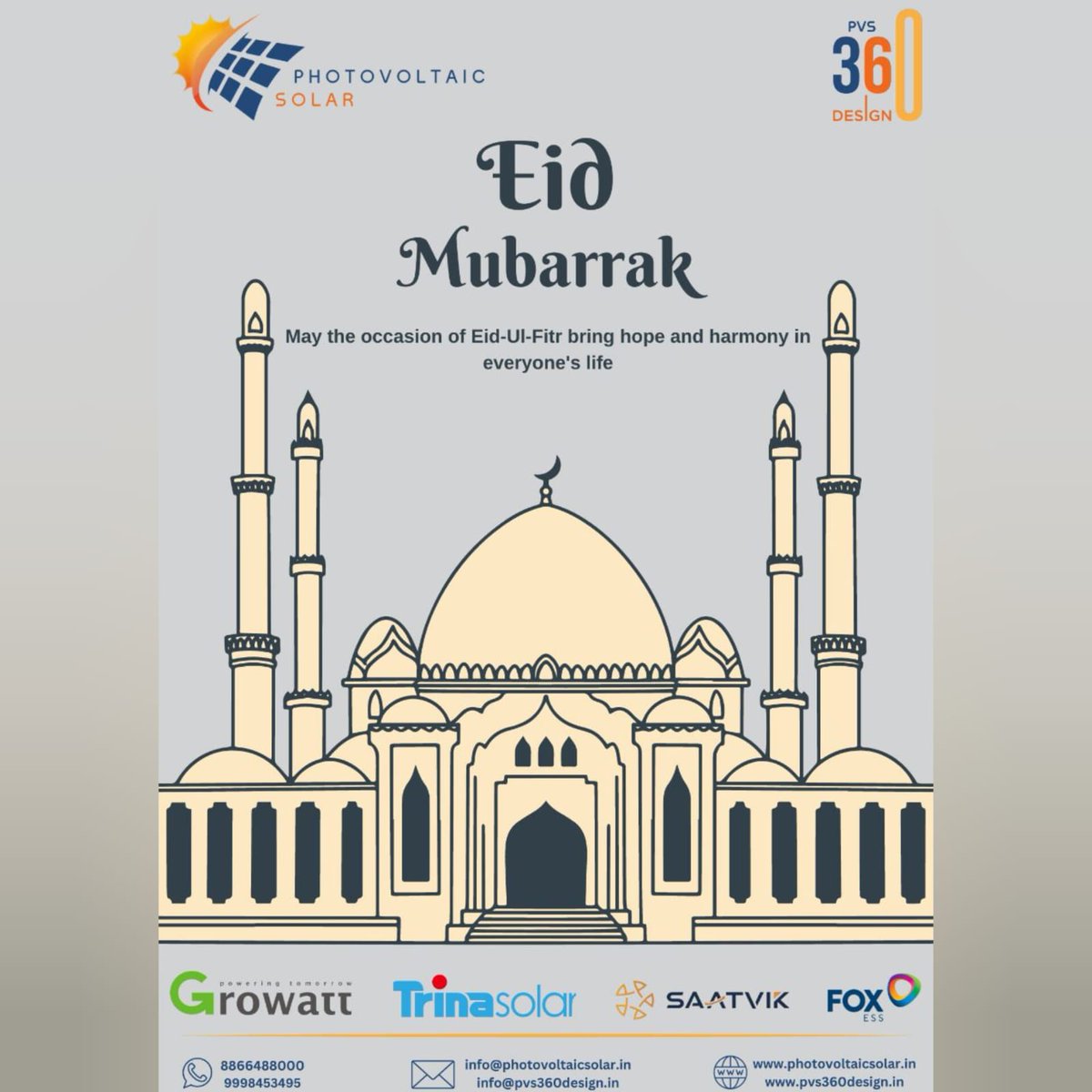 GoPhotovoltaic's tweet photo. Eid Mubarrak! Wish you all a very Happy &amp; Peaceful Eid

#eidmubarak #celebration #ramadan #solar #solartechnology #greenenergy #solarmodule #solarinverter #ourvadodara #renewableenergy https://t.co/8Urgjv8eua