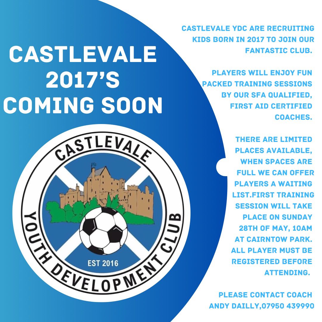 castlevaleyouth's tweet photo. After a lot of planning we are delighted to announce that we are starting our 2017’s age group.
The club keeps growing the football pathway straight through our club as we prepare to add the new kids on the block.
#OneTeamOneDream #CmonTheVale #CV2017 https://t.co/uRsAe436t6