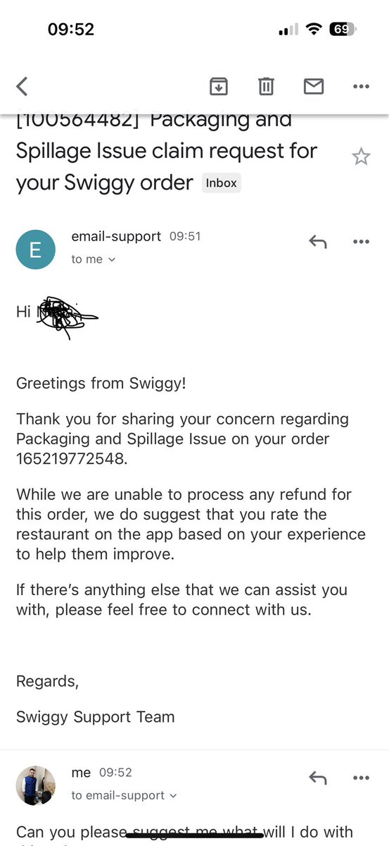 shubhamrmj's tweet photo. @Swiggy : I ordered a cake via app. When I received the cake , it’s all spilled out . Attached the video and the the response from your side .. can you please refund my money as the cake is of no use . Can you check this on priority and issue a refund or replacement https://t.co/Vmwued4VoE